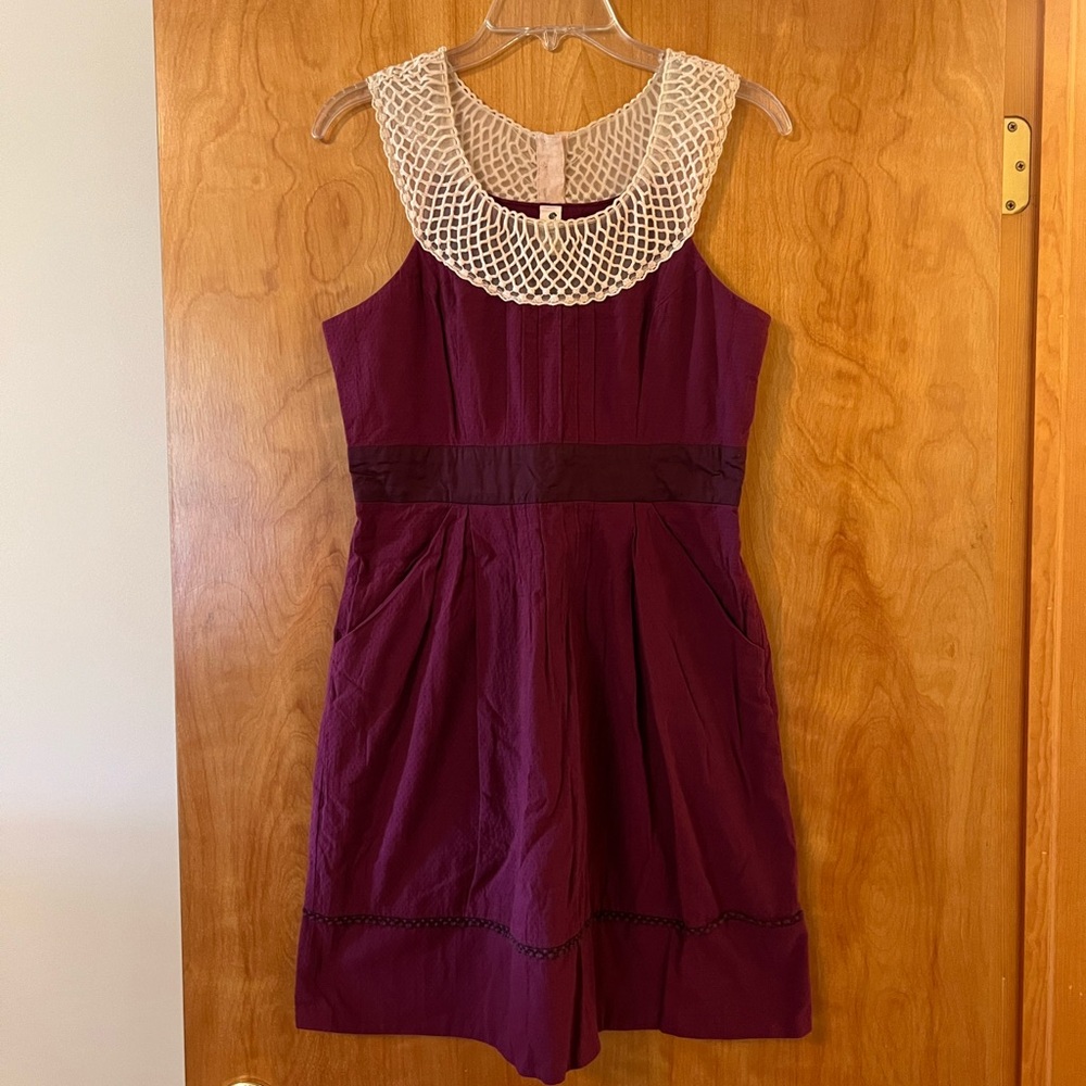FLOREAT Anthropolgie Merlot Burgundy Victorian Sleeveless Betine Dress Size 6